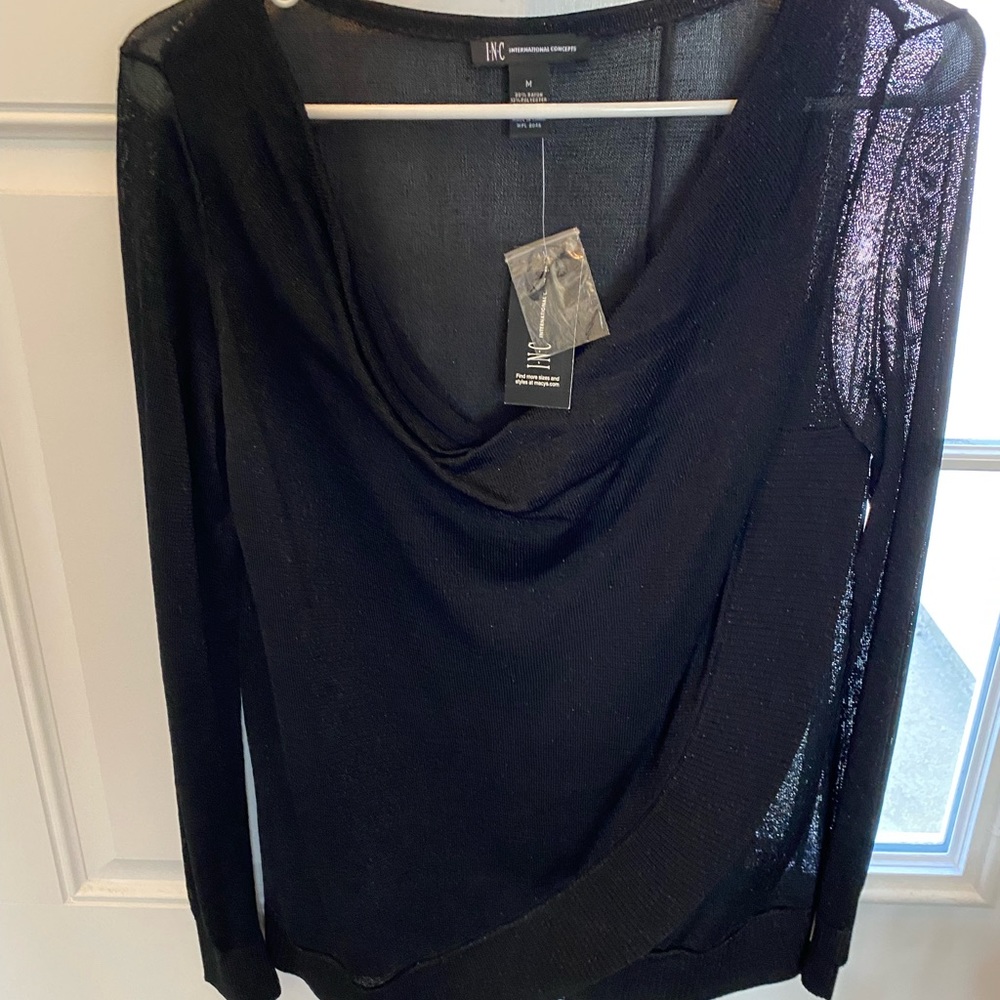 NWT INC Black/Metalic Crossover Sweater